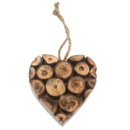 Decorative Mango Wood Branch Slices Hanging Heart