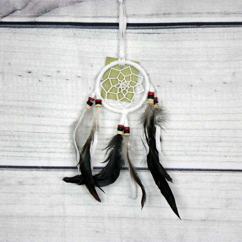 White Coconut Beads with Black Feathers Dreamcatcher - 6cm