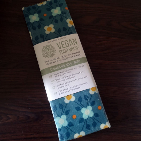 The House of Eden Vegan Food Wrap - One 12x12" Wrap - Blue Retro Flowers