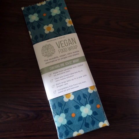 The House of Eden Vegan Food Wrap - One 12x12" Wrap - Blue Retro Flowers