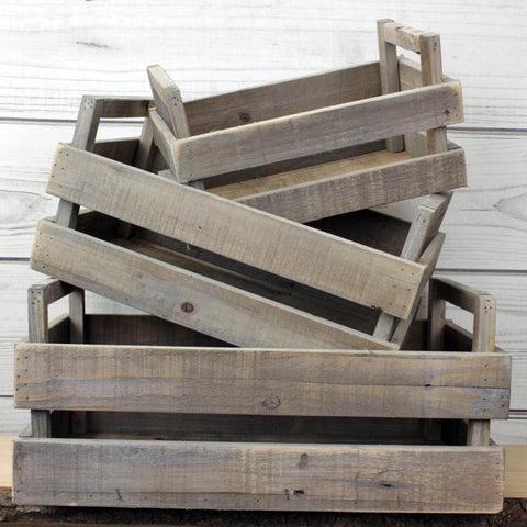 Set of Three Handled Rustic Wooden Boxes