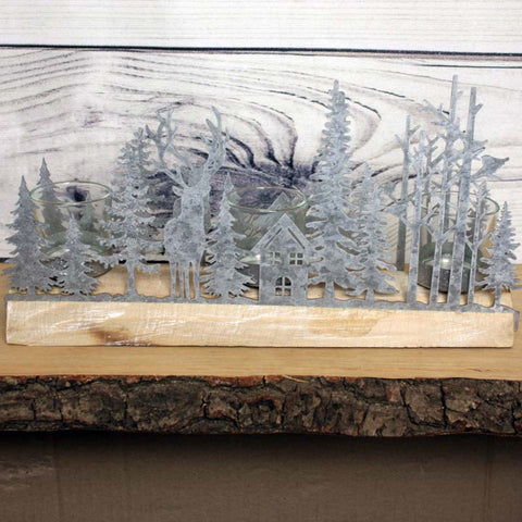 Zinc Candle Holder, Woodland Scene