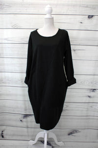 Rib Panel Jersey Dress - Black
