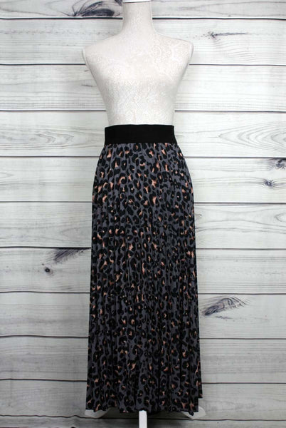 Leopard Print Pleated Maxi Skirt - more colours available