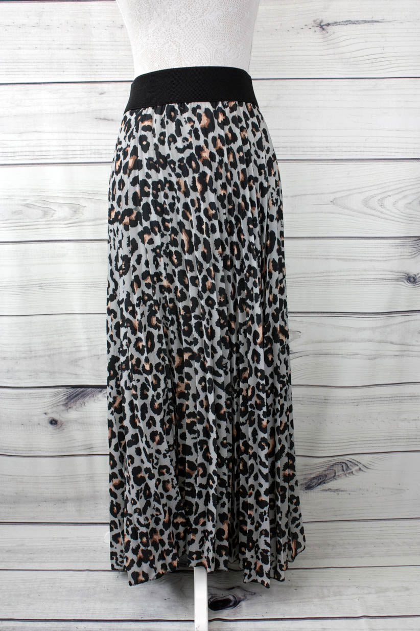 Leopard Print Pleated Maxi Skirt - more colours available