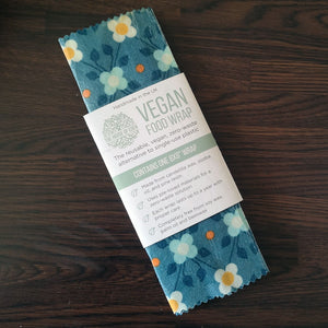 The House of Eden Vegan Food Wrap - One 8x8" Wrap - Blue Retro Flowers