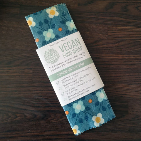 The House of Eden Vegan Food Wrap - One 8x8" Wrap - Blue Retro Flowers