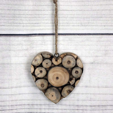 Decorative Mango Wood Branch Slices Hanging Heart