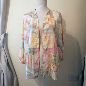 Handmade Upcycled Mid-Sleeved Kimono - Pastel Abstract