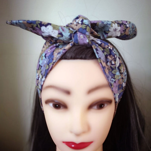 Blue Multi-Floral Rockabilly Hair Wrap