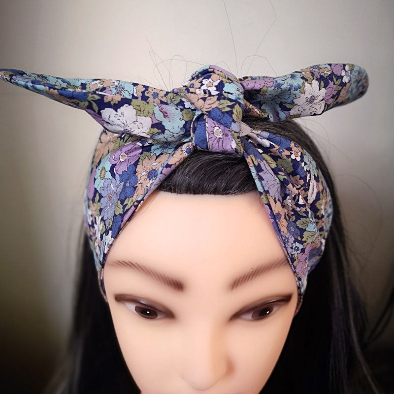 Blue Multi-Floral Rockabilly Hair Wrap