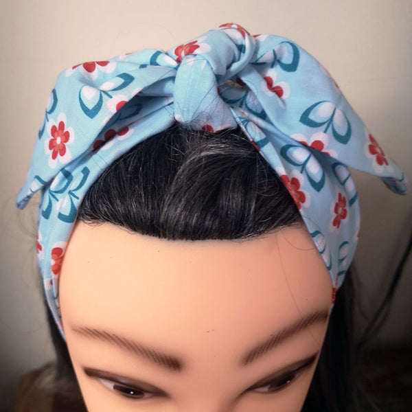 Blue and Orange Orla Kiely-Style Rockabilly Hair Wrap
