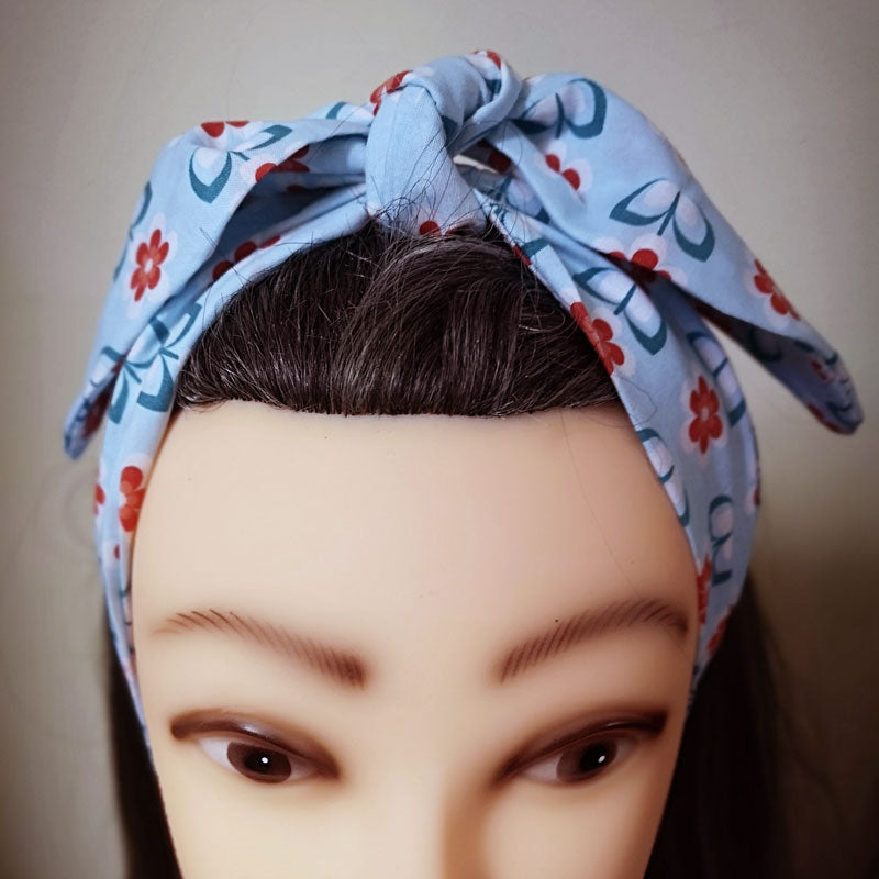 Blue and Orange Orla Kiely-Style Rockabilly Hair Wrap
