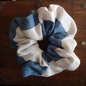 Handmade Blue and White Stripes Scrunchie - 2.75" Wide