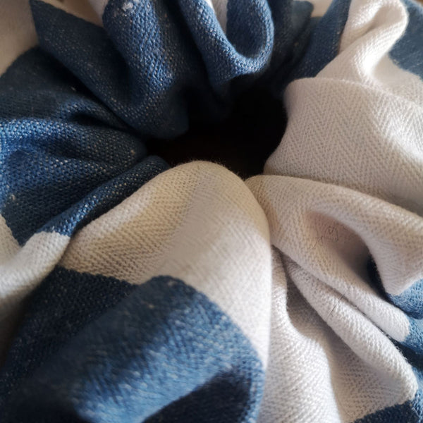 Handmade Blue and White Stripes Scrunchie - 2.75" Wide