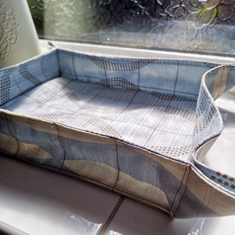 Upcycled Blue and Cream Curves Fabric Basket - 9x12"