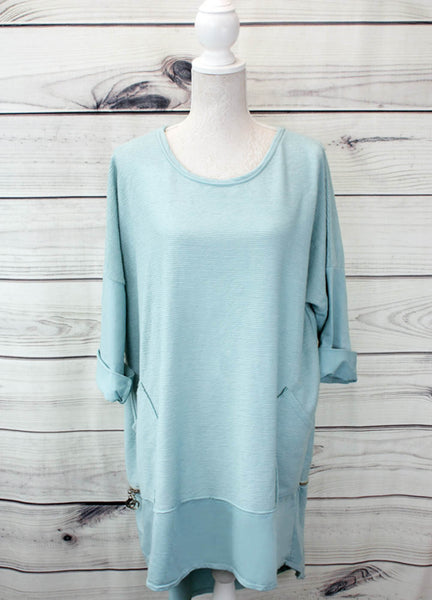 Ladies Ribbed Tunic With Zip Hem Detail - more colours available