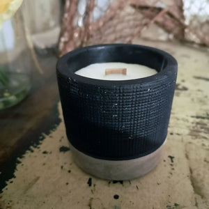 Medium Pot Wooden Wick Black Concrete Candle - Brandy Butter