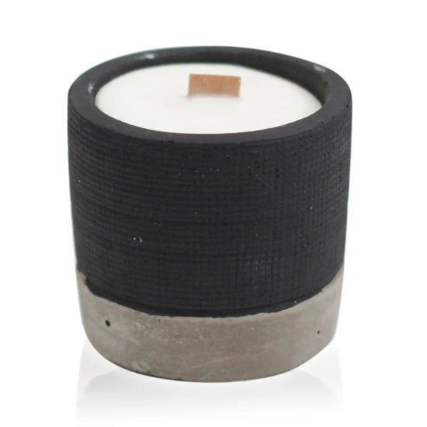 Medium Pot Wooden Wick Black Concrete Candle - Brandy Butter