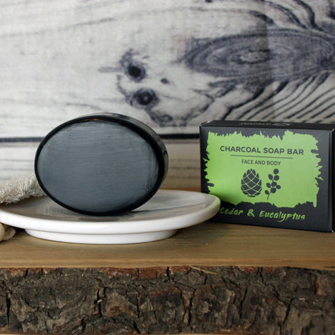 Charcoal Face and Body Soap Bar - Cedar & Eucalyptus - 85g
