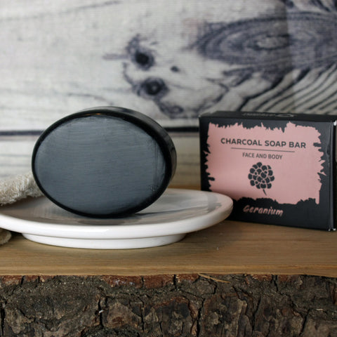 Charcoal Face and Body Soap Bar - Geranium - 85g