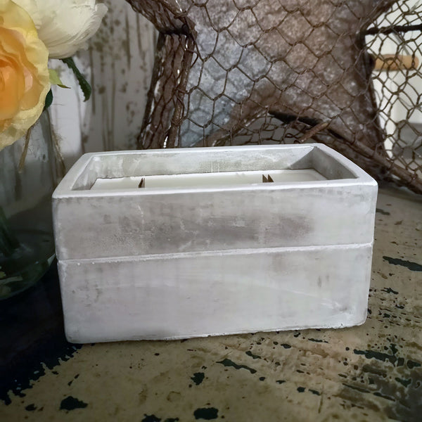 Large Box Wooden Wick Concrete Soy Wax Candle - Clove & Dark Sandalwood