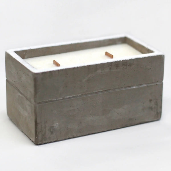 Large Box Wooden Wick Concrete Soy Wax Candle - Clove & Dark Sandalwood