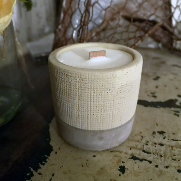 Medium Pot Wooden Wick Grey Concrete Candle - Coffee in the Club