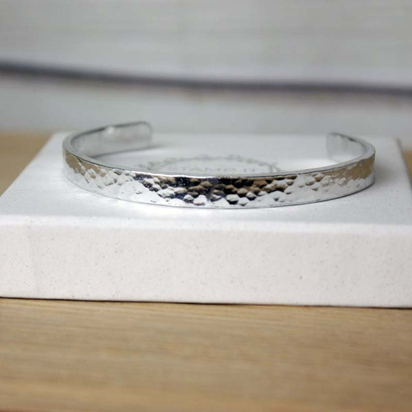 Adjustable, Hammered Cuff Bracelet - Aluminium Silver