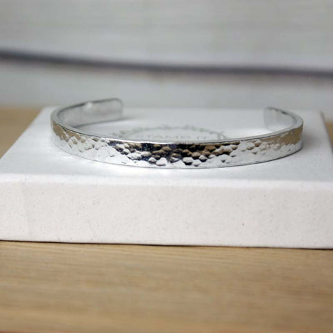 Adjustable, Hammered Cuff Bracelet - Aluminium Silver