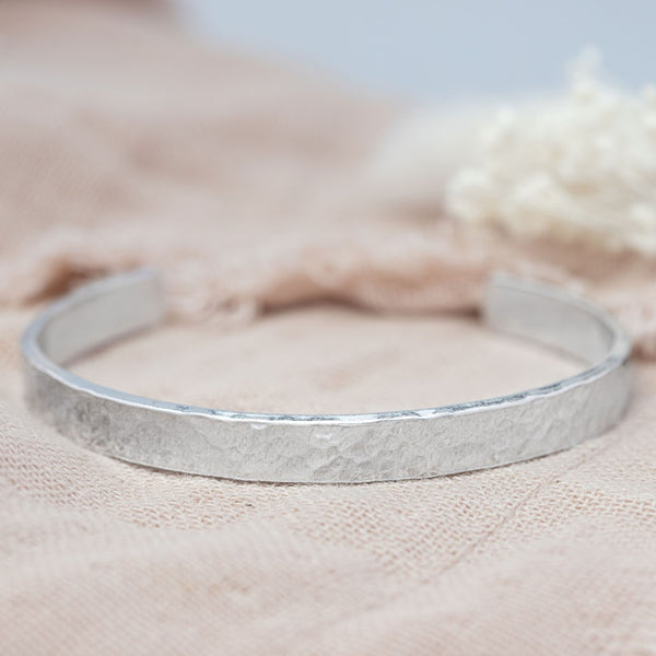 Adjustable, Hammered Cuff Bracelet - Aluminium Silver