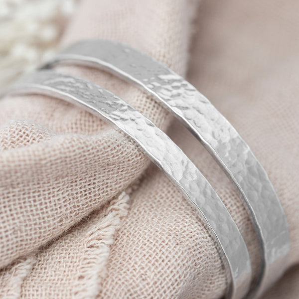 Adjustable, Hammered Cuff Bracelet - Aluminium Silver