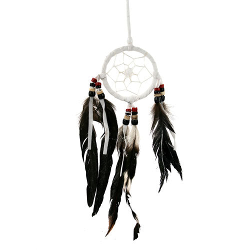 White Coconut Beads with Black Feathers Dreamcatcher - 6cm