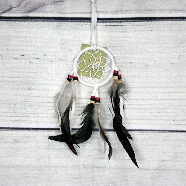 White Coconut Beads with Black Feathers Dreamcatcher - 6cm