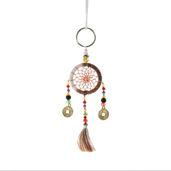 Brown and White Dreamcatcher Keyring