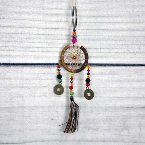 Brown and White Dreamcatcher Keyring