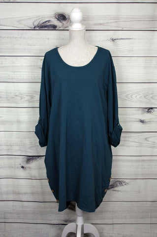 Italian Plain Side Button Hem Dress - more colours available