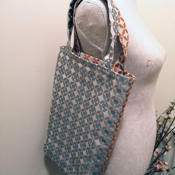 Handmade and Upcycled Double-sided Tote Bag - Diamond and Dots Print