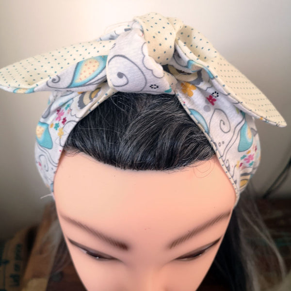 Double-sided Retro Turquoise Circles and Yellow Dotty Rockabilly Hair Wrap