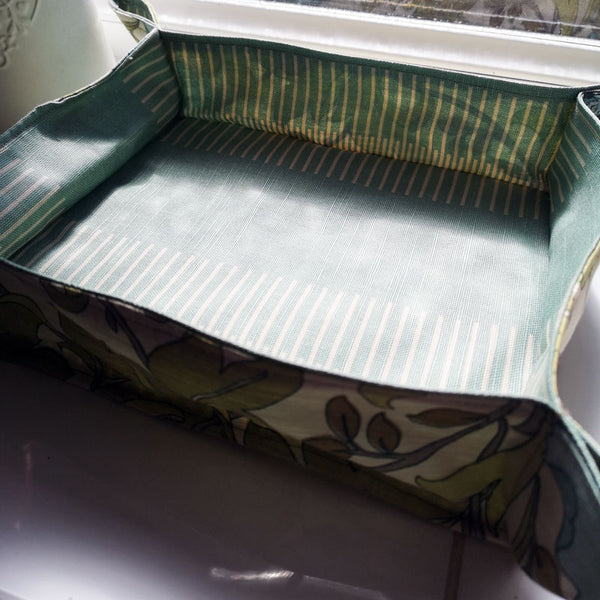 Upcycled Green Floral Print Fabric Basket - 9x10.5"