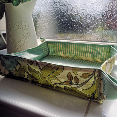 Upcycled Green Floral Print Fabric Basket - 9x10.5"
