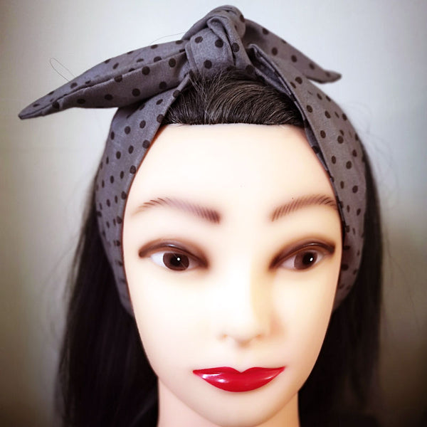 Grey Polka Dot Rockabilly Hair Wrap