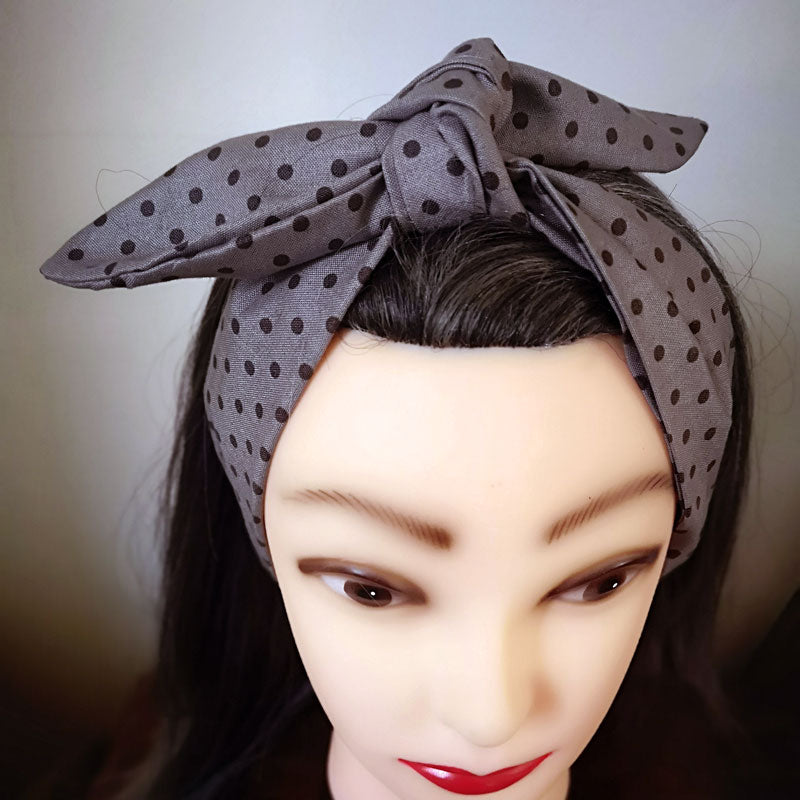 Grey Polka Dot Rockabilly Hair Wrap