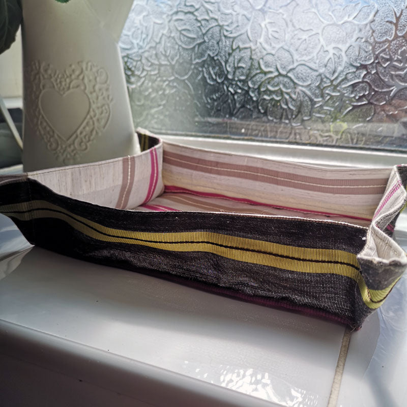 Upcycled Brown and Cream Striped Fabric Basket - 7.5x10"