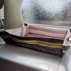 Upcycled Brown and Cream Striped Fabric Basket - 7.5x10"