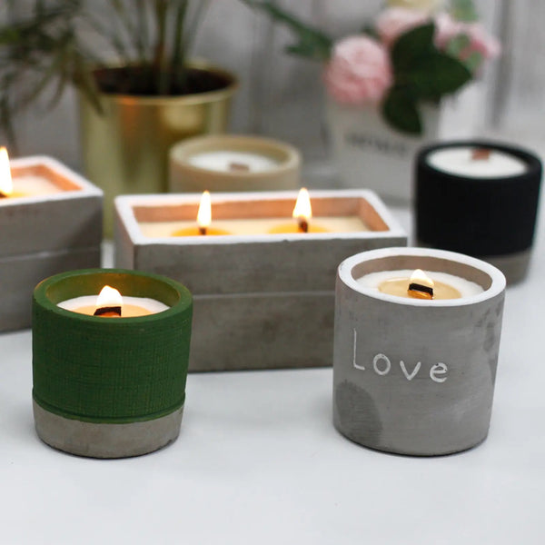 Large Box Wooden Wick Concrete Soy Wax Candle - Clove & Dark Sandalwood