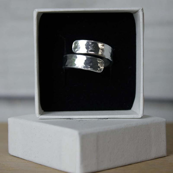 Adjustable, Hammered, Wrap Twist Thumb Ring - Silver Aluminium Statement Ring