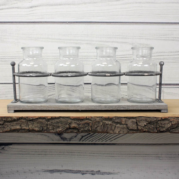 Rustic Wooden Rack With Four Mini Glass Jars
