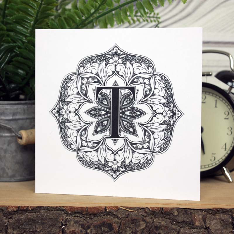 Mandala Monogram Card - T