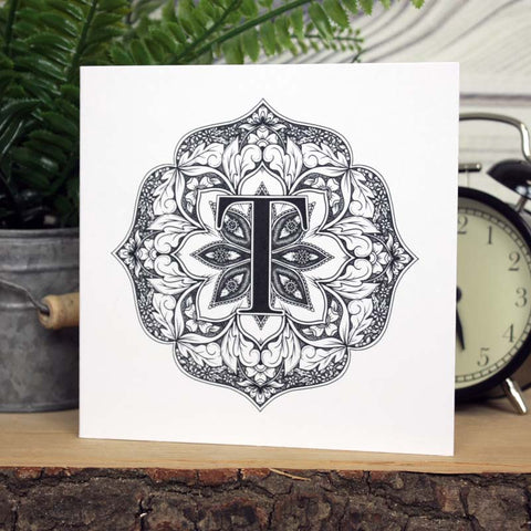 Mandala Monogram Card - T